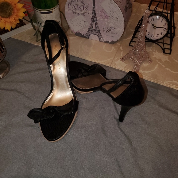 05-Christian Siriano for Payless heels sandals bow ankle strap black weaved edge - Picture 6 of 13